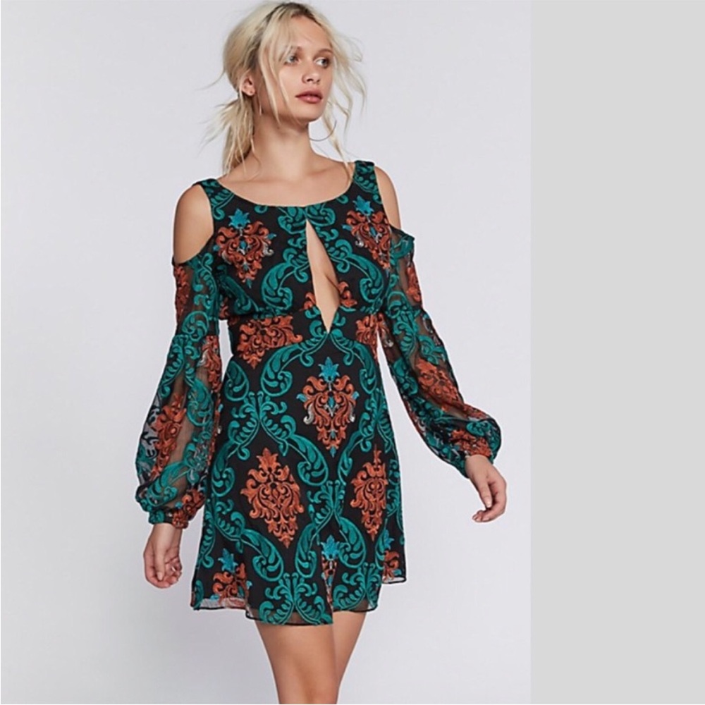 Free People Want to Want Me Embroidered Blue Mini dress Size 4